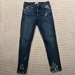 Agolde Dark Blue Distressed high rise Skinny Jeans